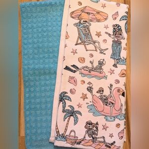 Skeleton Beach Themed Kitchen Towels - Set Of 2